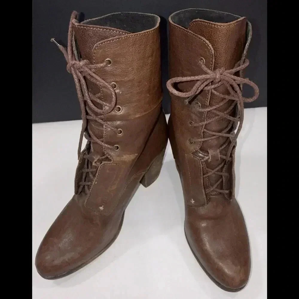 Rag & Bone Heeled Brown Boho Classic Designer Lace Up Italian Leather Boots 39.5